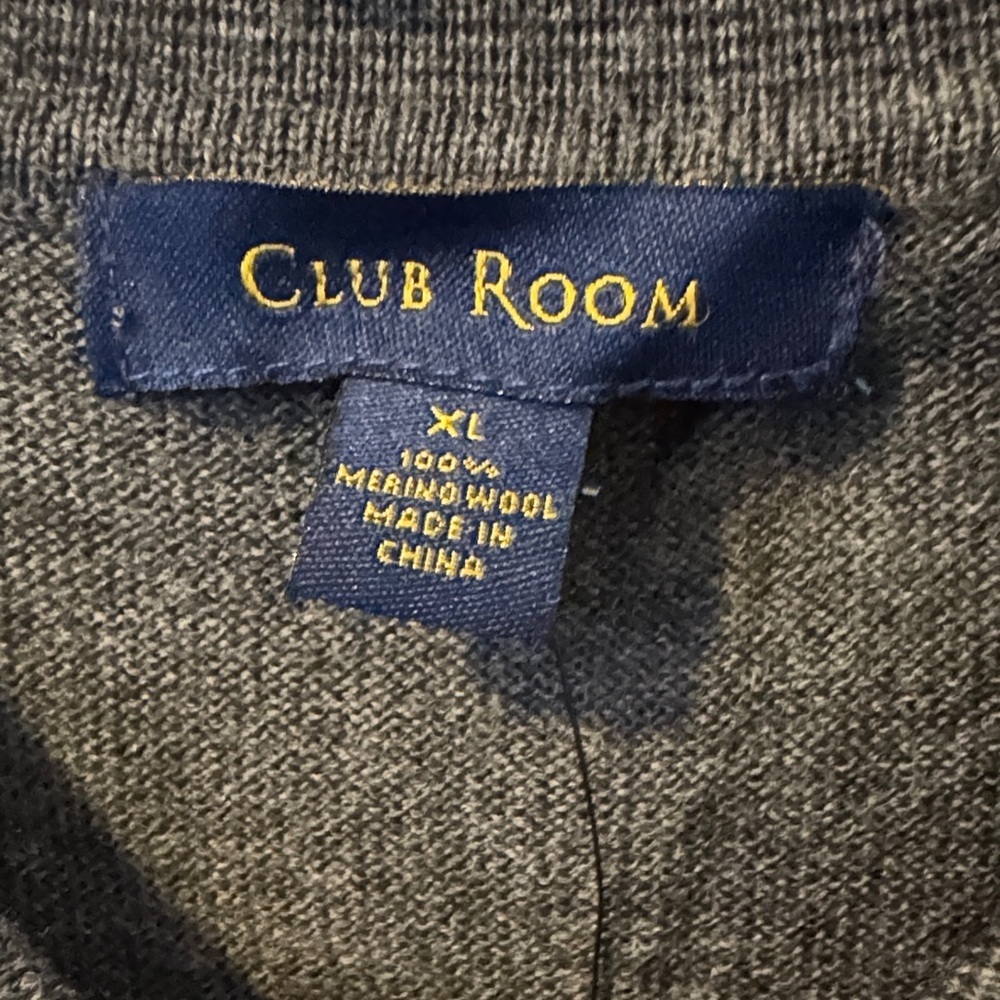 Club Room 100% Merino Wool Dark Charcoal Long Sleeve Polo - Picture 3 of 4